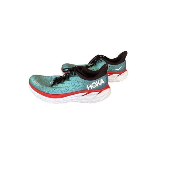 HOKA One One Men's Teal Lace Up Round Toe Clifton 8 Running Shoes Size 9.5D